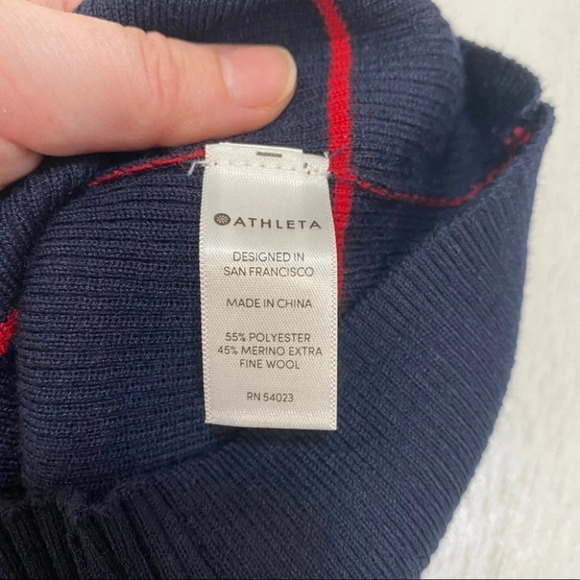 Athleta Bayside Sweater in Navy and Red Stripe XXS Wool Blend - Picture 7 of 9